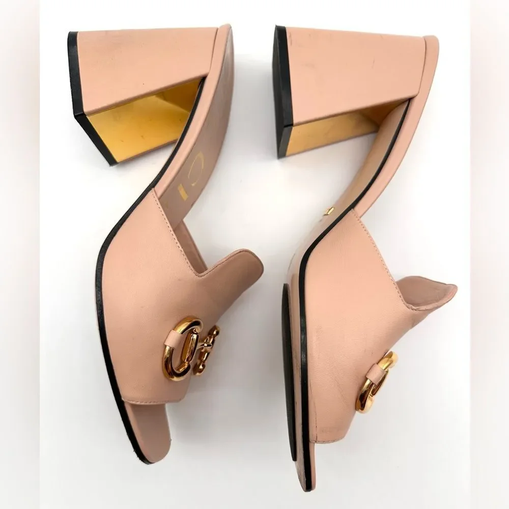 Gucci Baby Horsebit Block Heel Slide Mules Leather In Pink Rose EU 41 US 11 - Picture 4 of 13